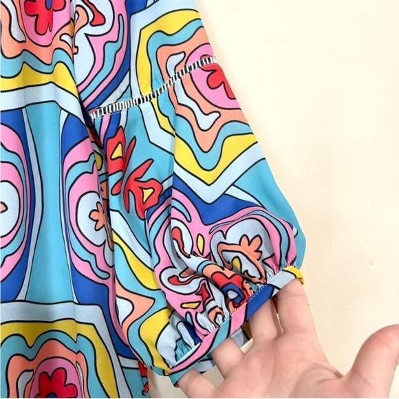 Crosby by Mollie Burch Blue Retro Eclectic Blouson Sleeve Blouse Top SIZE XS - Picture 3 of 7